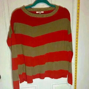 Women’s M BB Dakota Orange and metallic Gold long sleeve striped Sweater